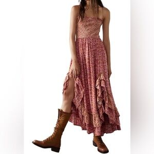 Free People Pink Floral Open Back Dress